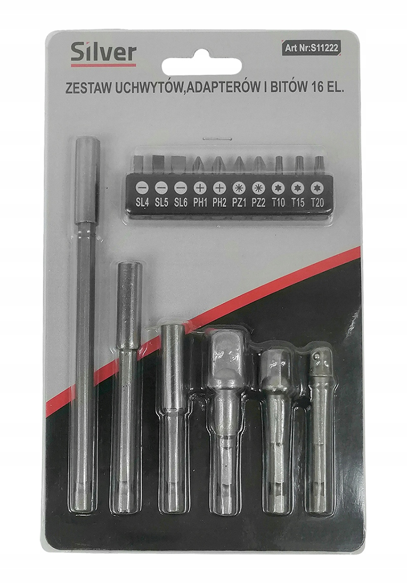 Adaptery do nasadek Silver z zestawem bitów 16 el.